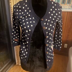 Anthropologie Navy Polka Dot Cardigan with bird